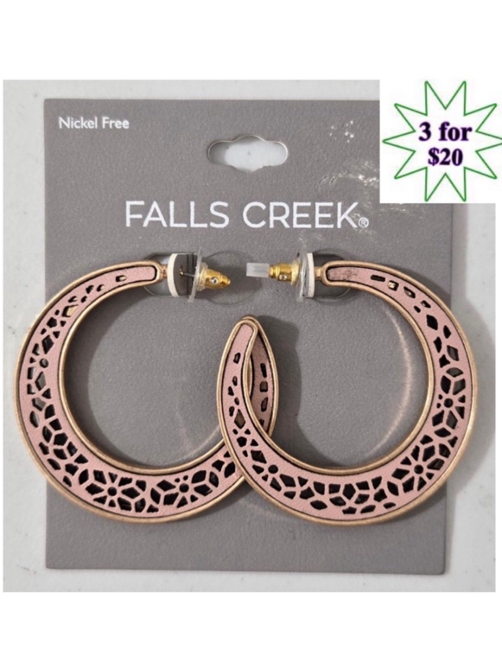 New Falls Creek Earrings Womens Fashion Jewelry Hoop Gold Tan Floral NWT